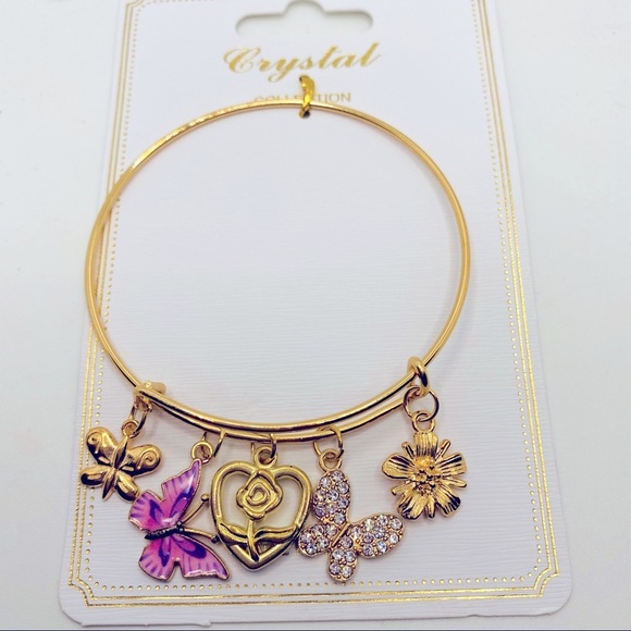 Bracelet Butterfly Crystal in gold tone! PRETTY - Picture 3 of 12